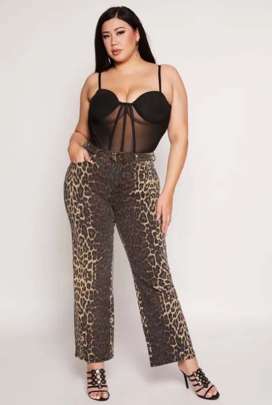 Plus Size Leopard Print Two Tone Jeans sold by Rainbow