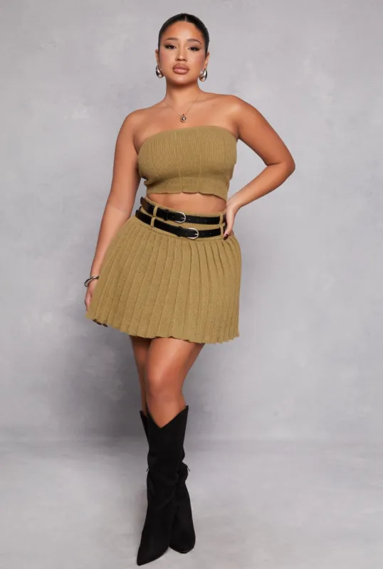 Haute Monde Double Belted Knit Pleated Skirt sold by Rainbow