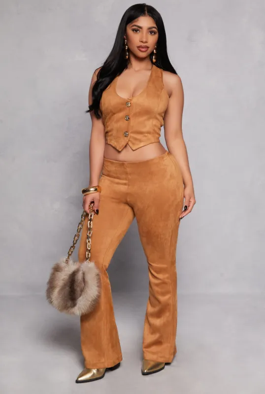 Faux Suede Pull On Flared Pants sold by Rainbow