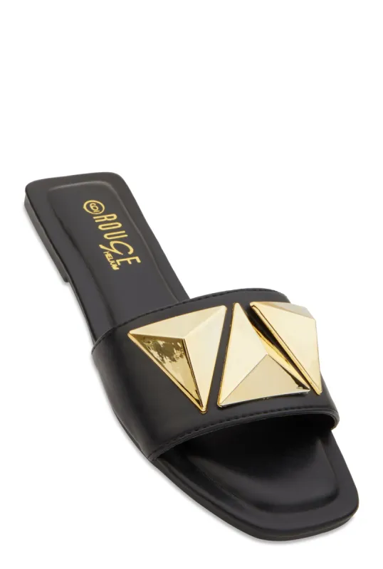 Geometric Metallic Pendant Slide Sandals sold by Rainbow