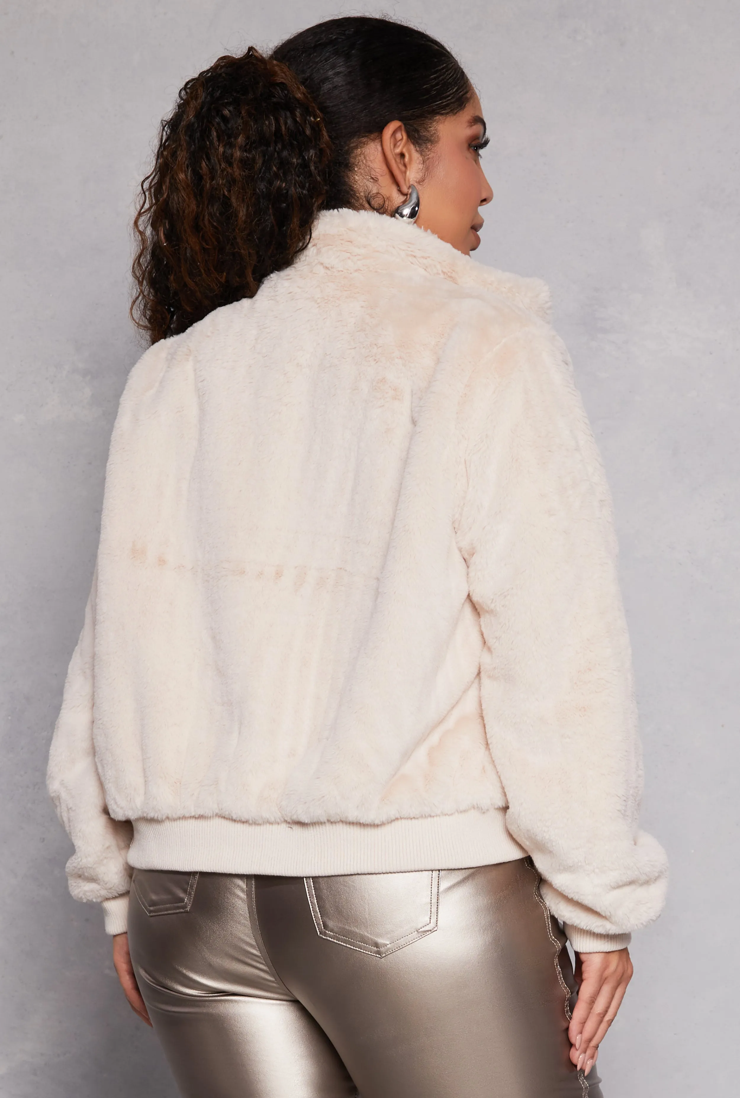 Plus Size Faux Fur High Neck Bomber Jacket sold by Rainbow product image thumbnail 3