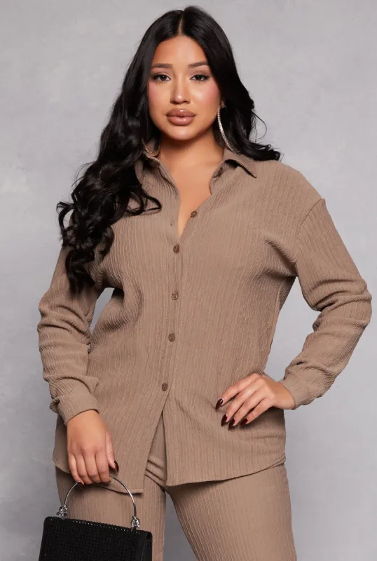 Textured Knit Long Sleeve Button Front Shirt sold by Rainbow