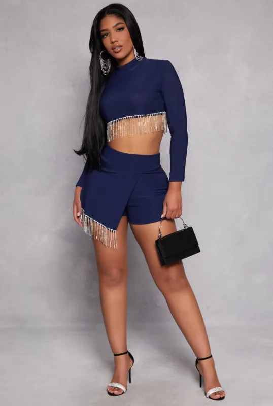 Rhinestone Fringe Asymmetrical Skort sold by Rainbow