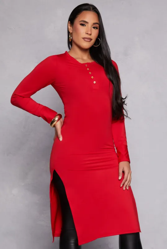 Side Slit Henley Maxi Top sold by Rainbow