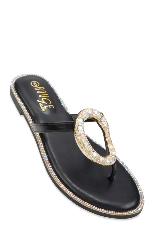Rhinestone Cut Out Pendant Thong Sandals sold by Rainbow