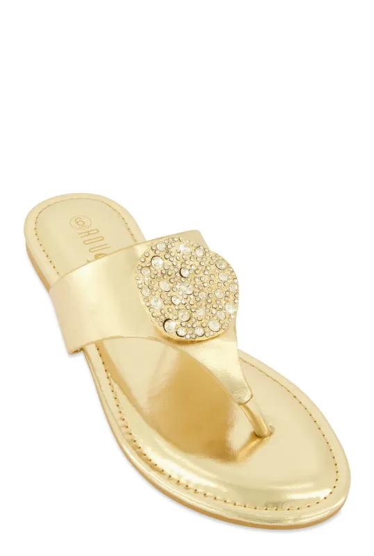Rhinestone Metallic Pendant Thong Slide Sandals sold by Rainbow