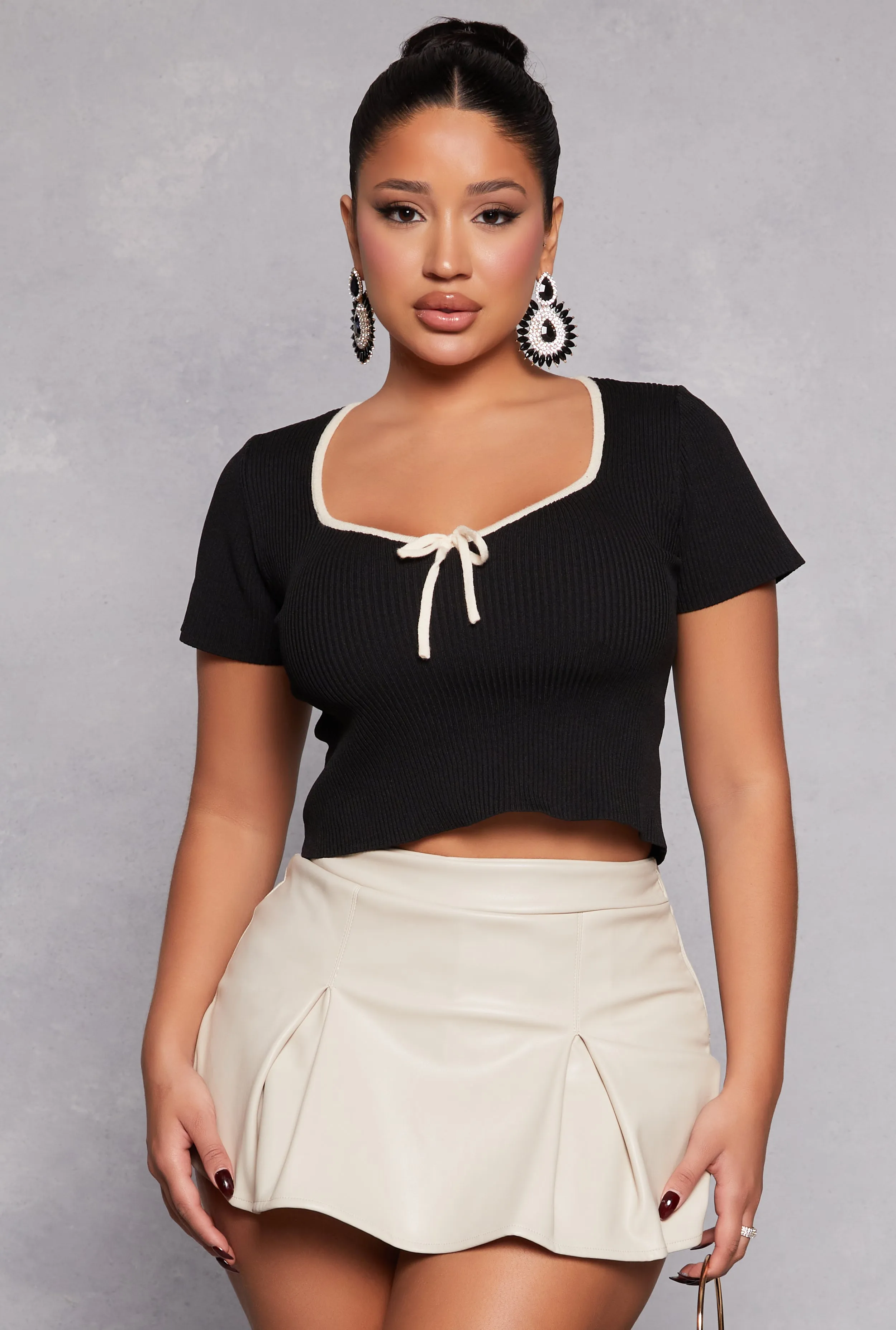 Contrast Trim Bow Detail Crop Top sold by Rainbow