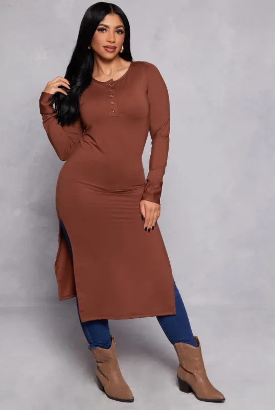 Side Slit Henley Maxi Top sold by Rainbow