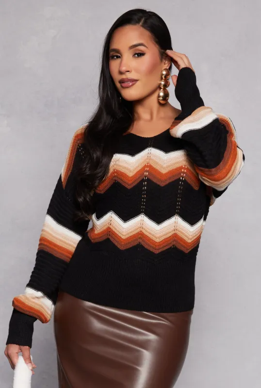 Chevron Knit Caged Back Sweater sold by Rainbow