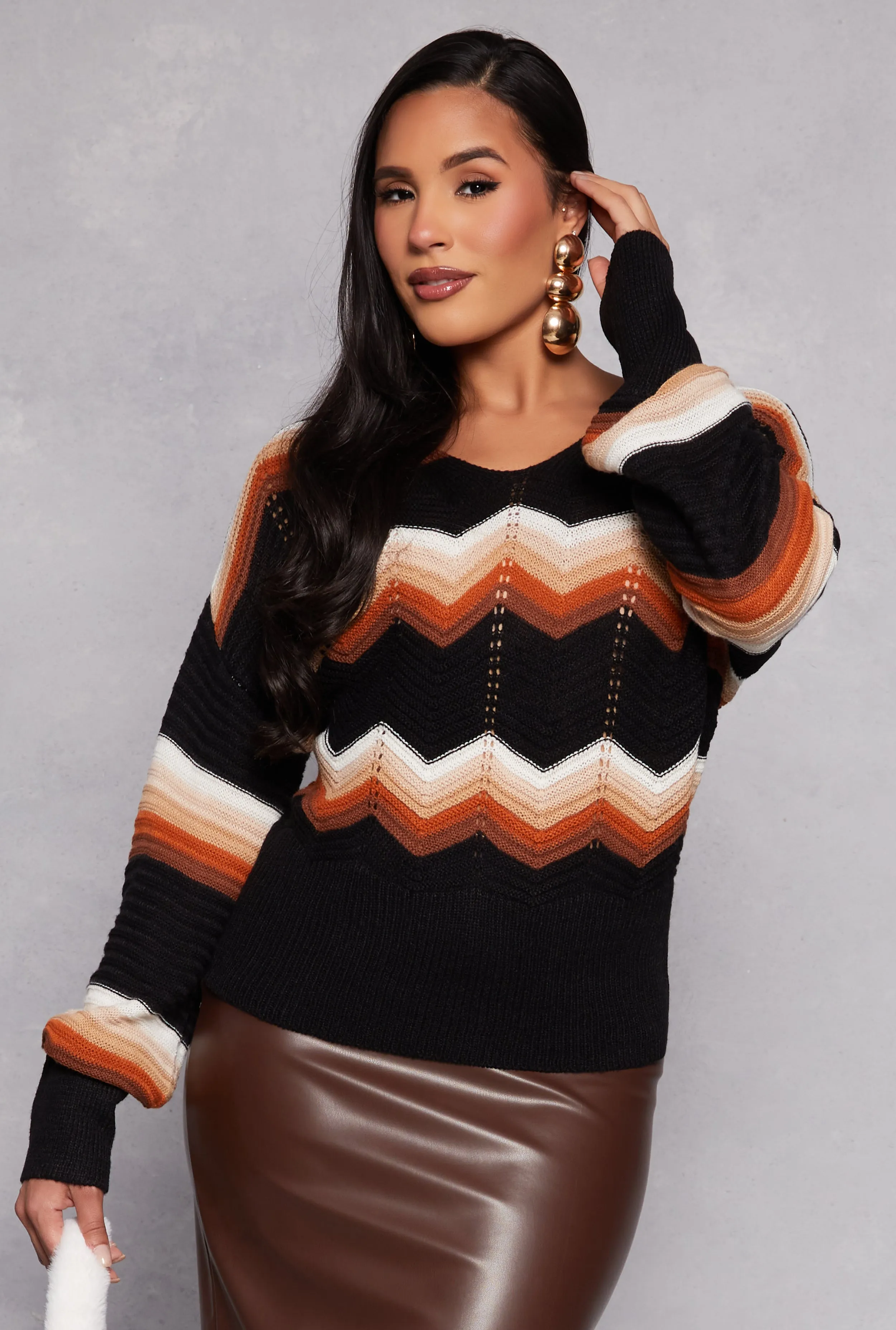 Chevron Knit Caged Back Sweater sold by Rainbow