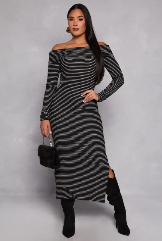 Almost Famous Striped Off the Shoulder Maxi Dress sold by Rainbow