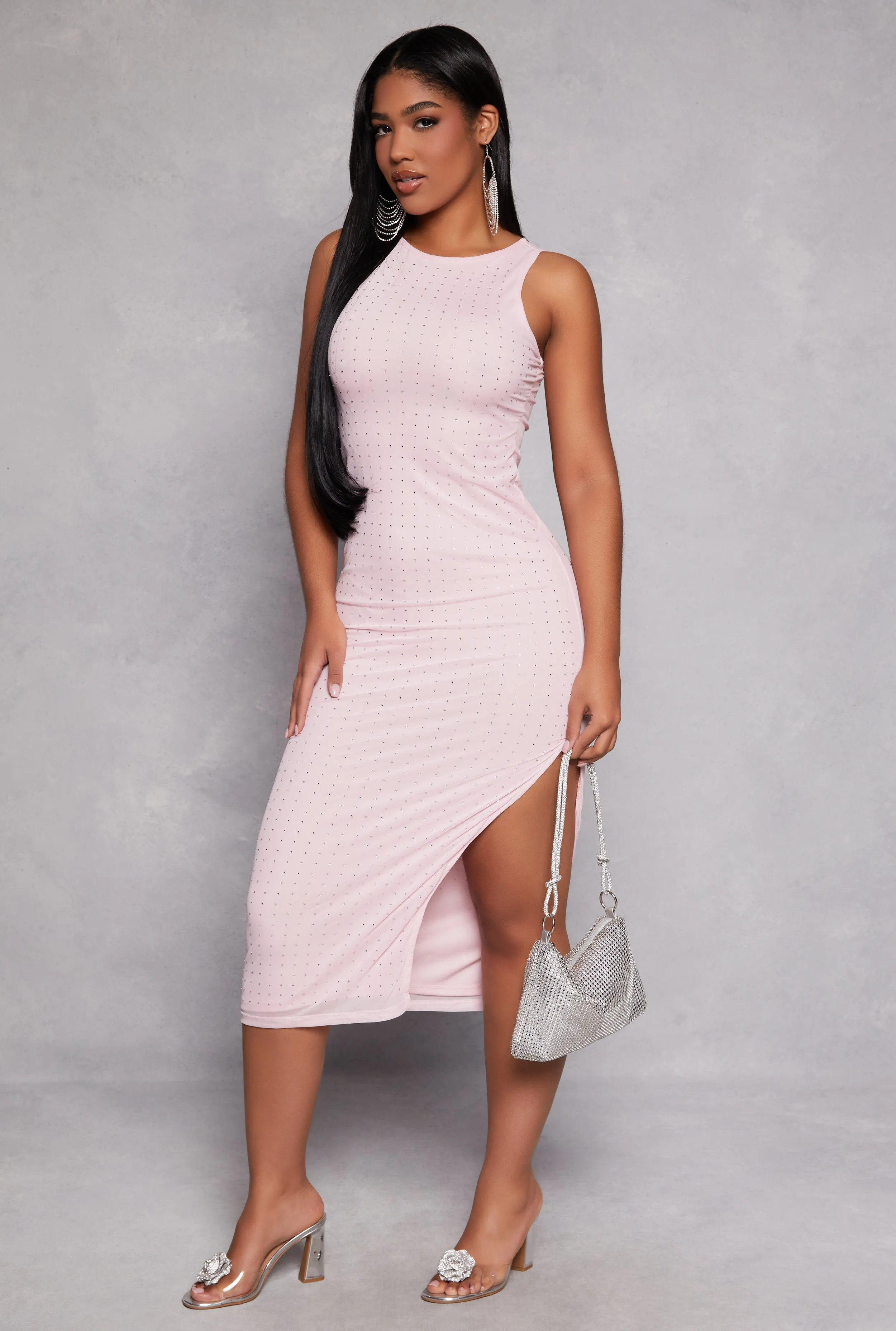 Almost Famous Mesh Rhinestone Studded Dress sold by Rainbow