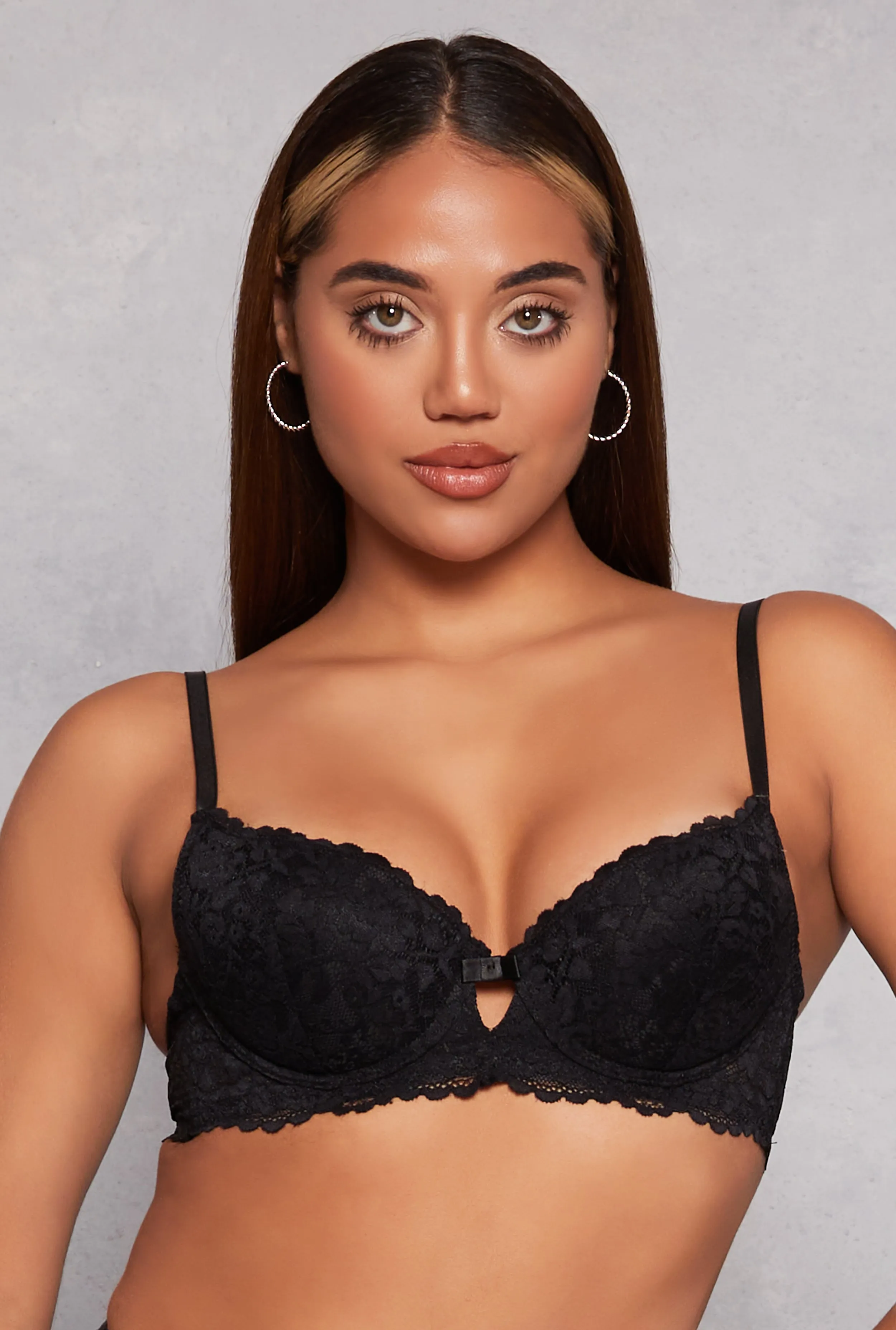 Floral Lace Keyhole Front Plunge Bra sold by Rainbow