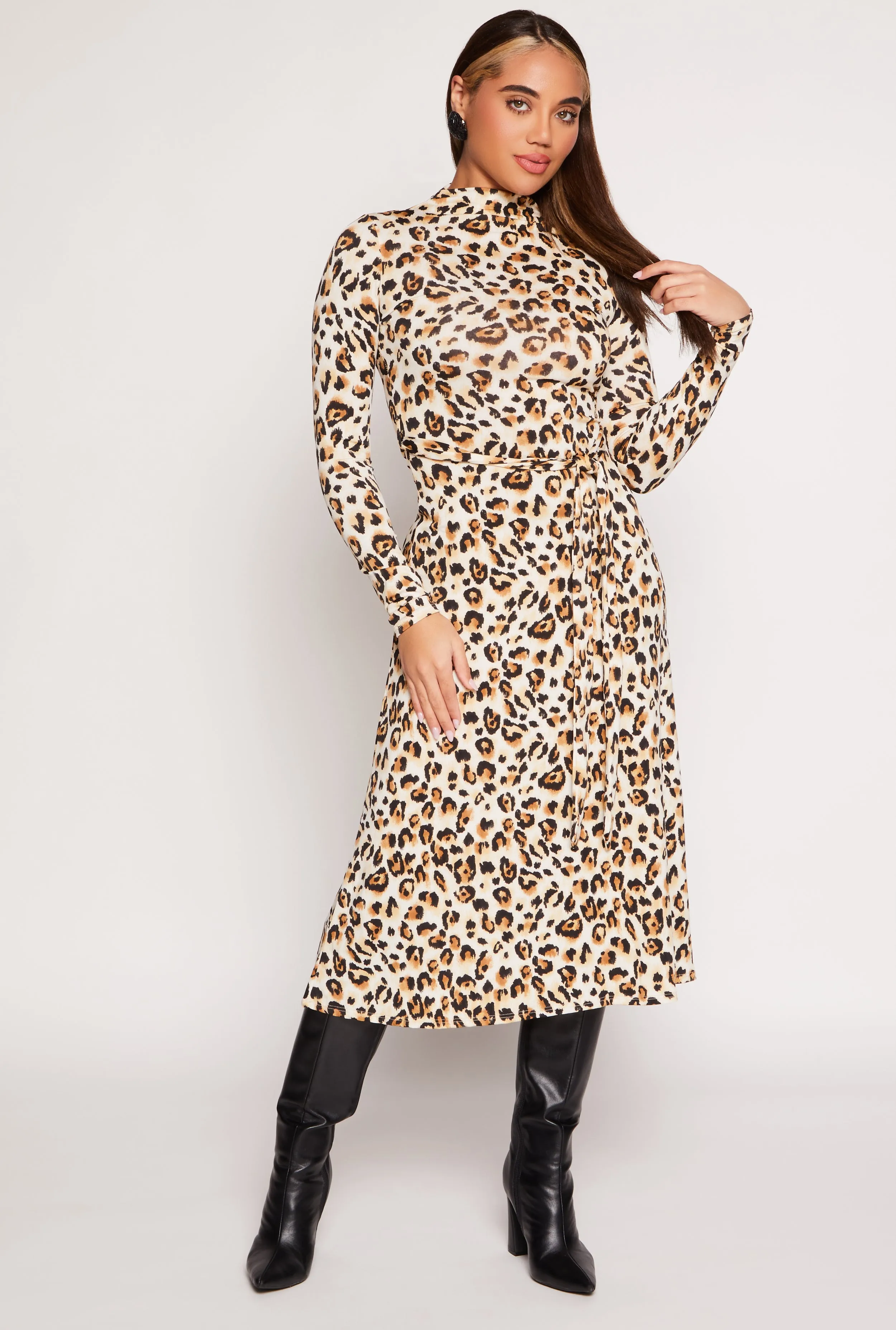 Leopard Print Tie Waist Belted Midi Dress sold by Rainbow