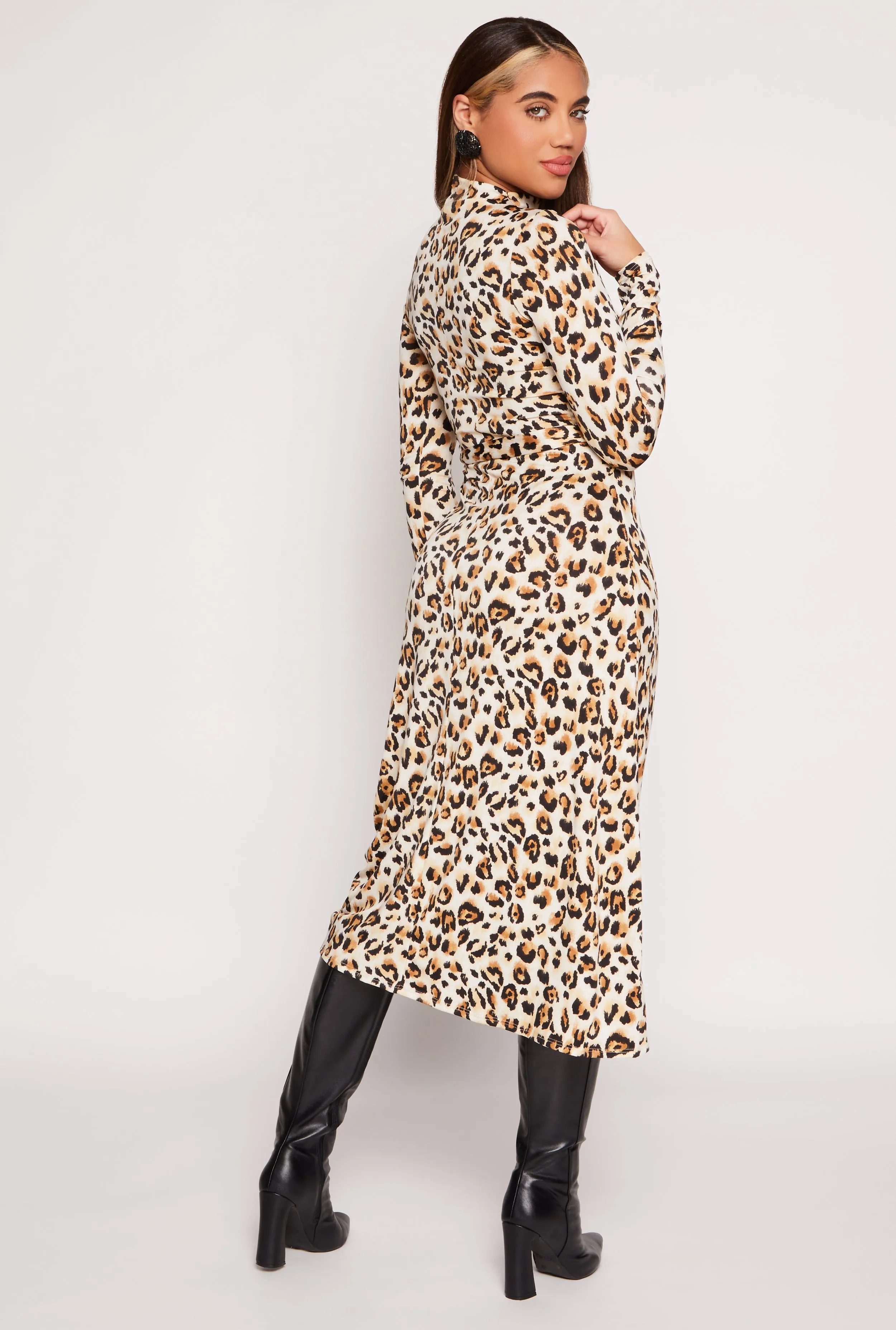 Leopard Print Tie Waist Belted Midi Dress sold by Rainbow product image thumbnail 3