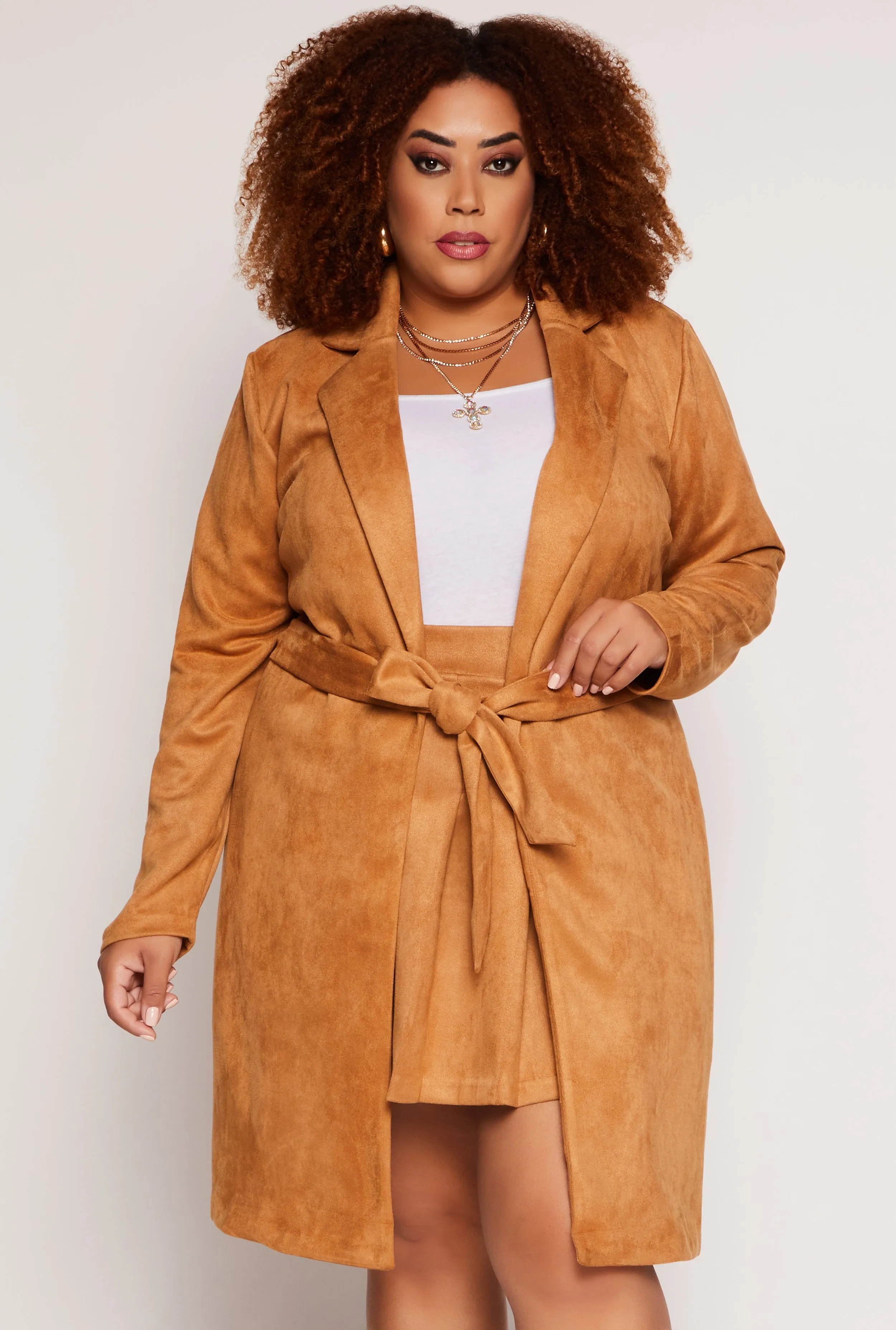 Plus Size Faux Suede Wrap Coat sold by Rainbow