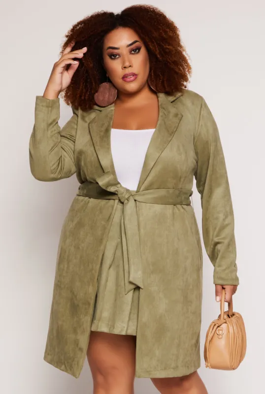 Plus Size Faux Suede Wrap Coat sold by Rainbow