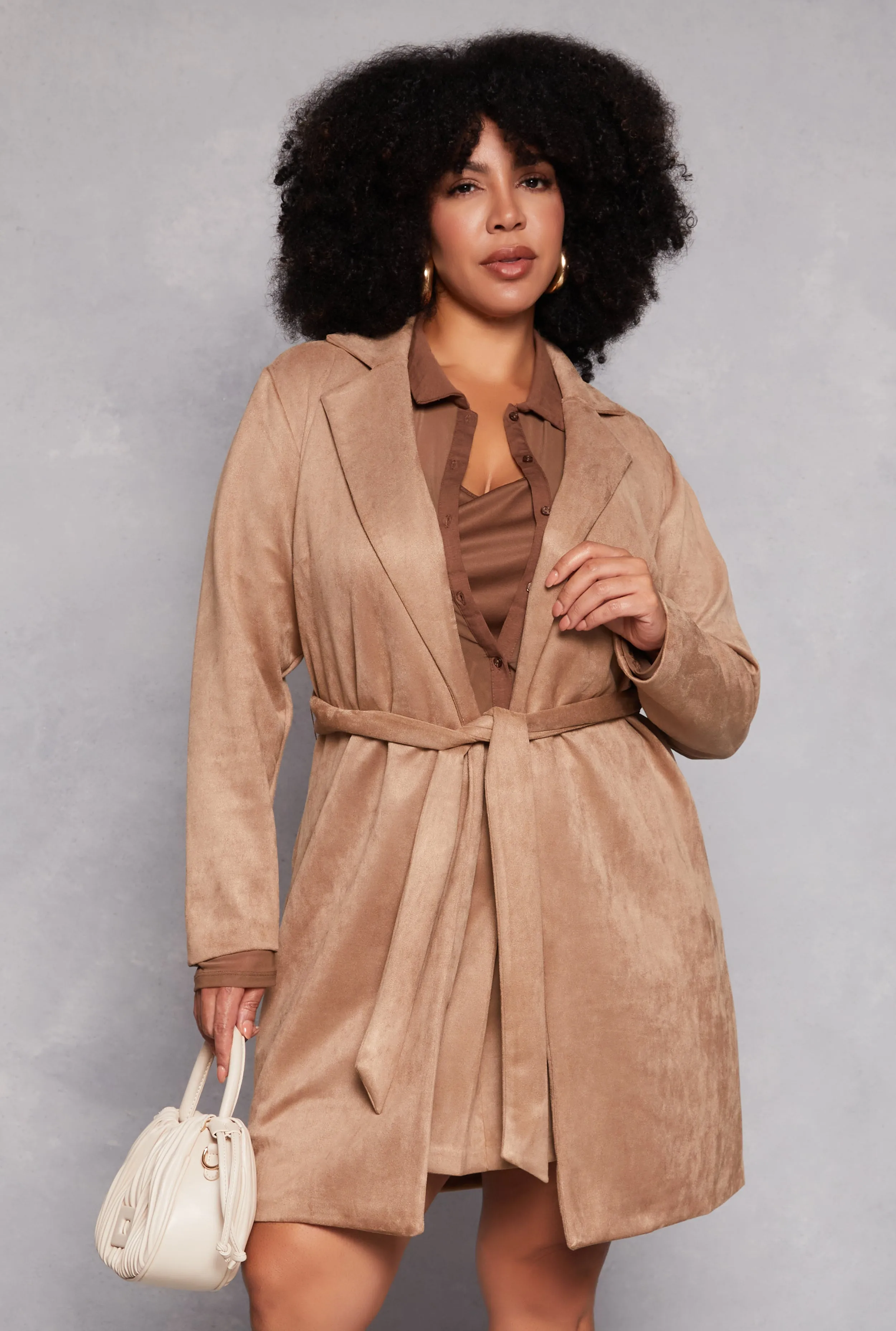 Plus Size Faux Suede Wrap Coat sold by Rainbow