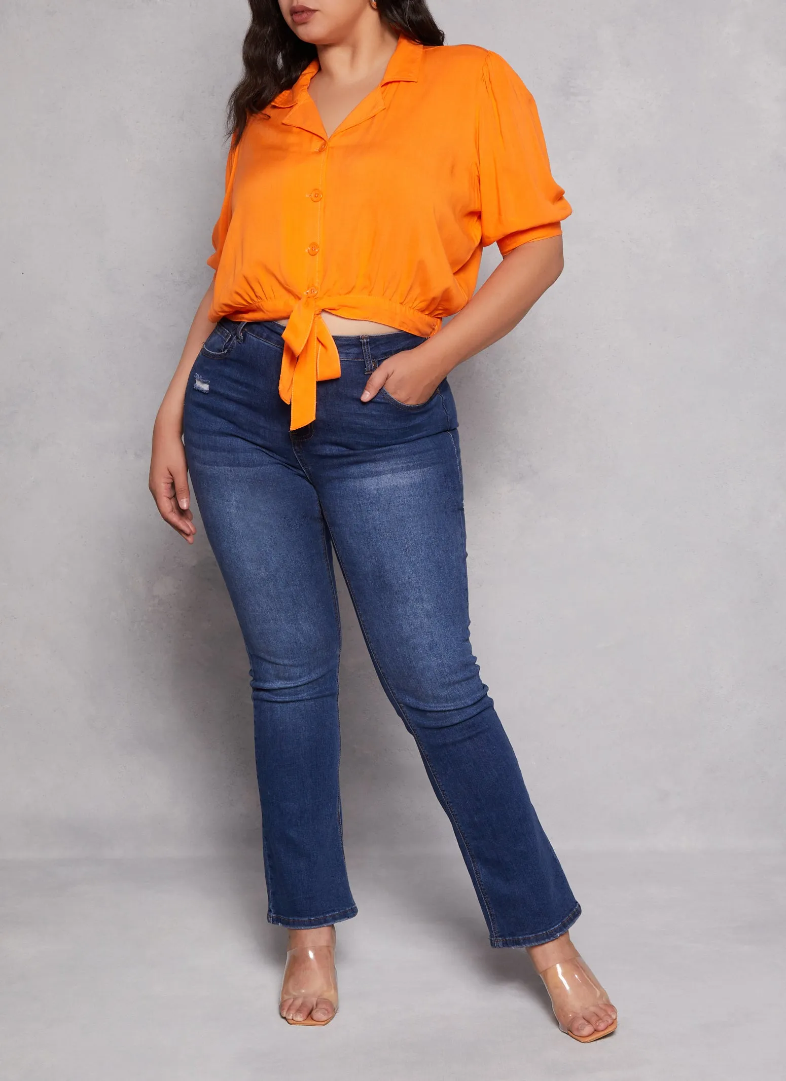 Plus Size Button Front High Low Shirt sold by Rainbow product image thumbnail 2