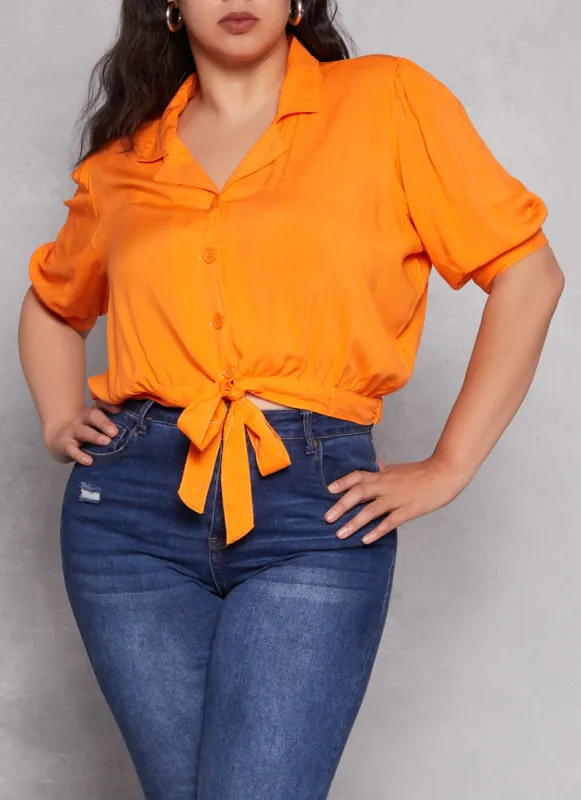 Plus Size Button Front High Low Shirt sold by Rainbow
