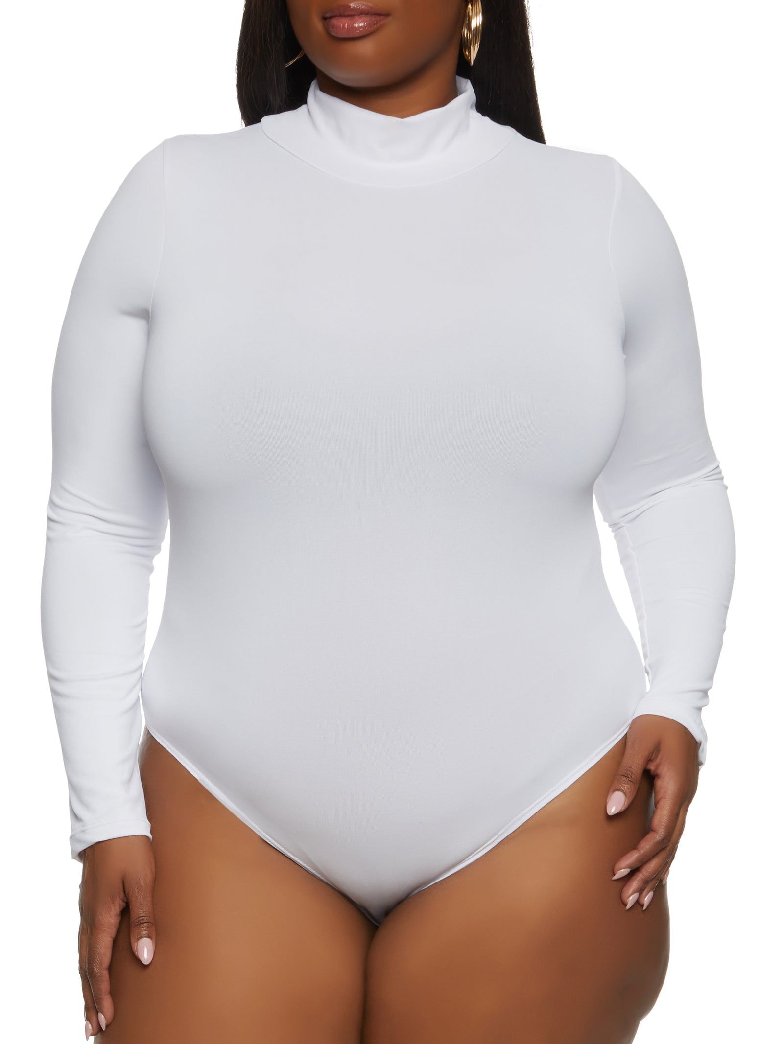 Plus Size Solid Mock Neck Long Sleeve Bodysuit sold by Rainbow