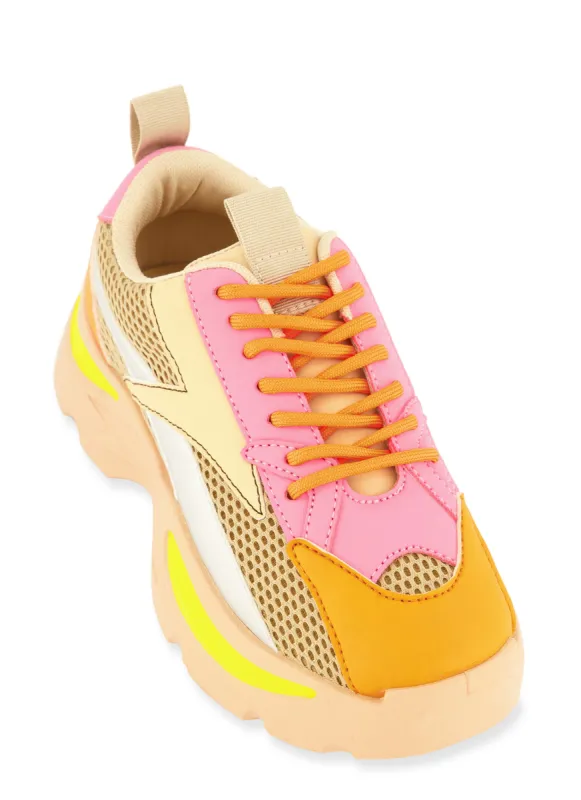 Color Block Lace Up Chunky Sneakers sold by Rainbow