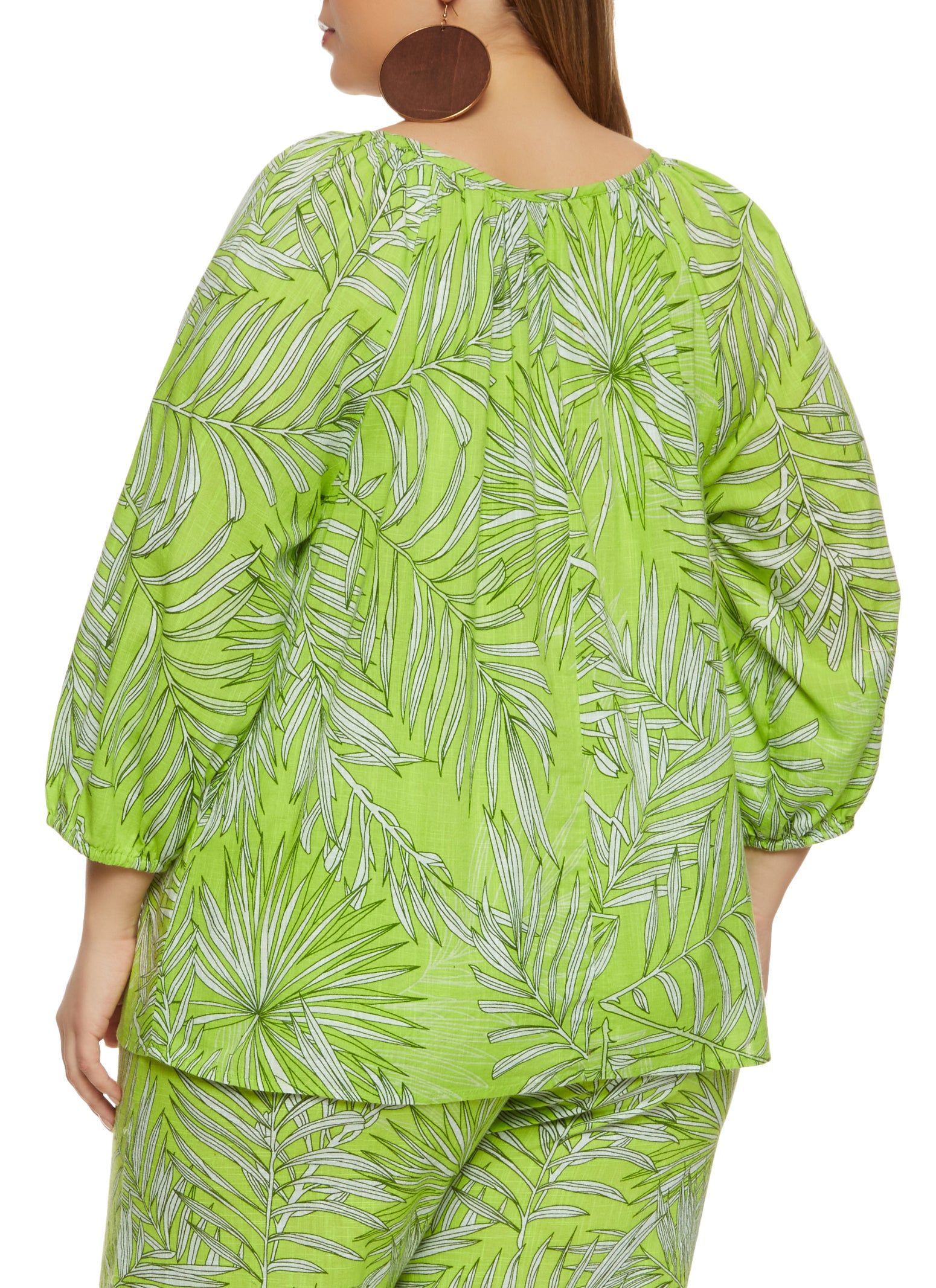 Plus Size Palm Printed Tie Neck Peasant Top sold by Rainbow product image thumbnail 3