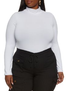 Plus Size Solid Mock Neck Long Sleeve Bodysuit sold by Rainbow