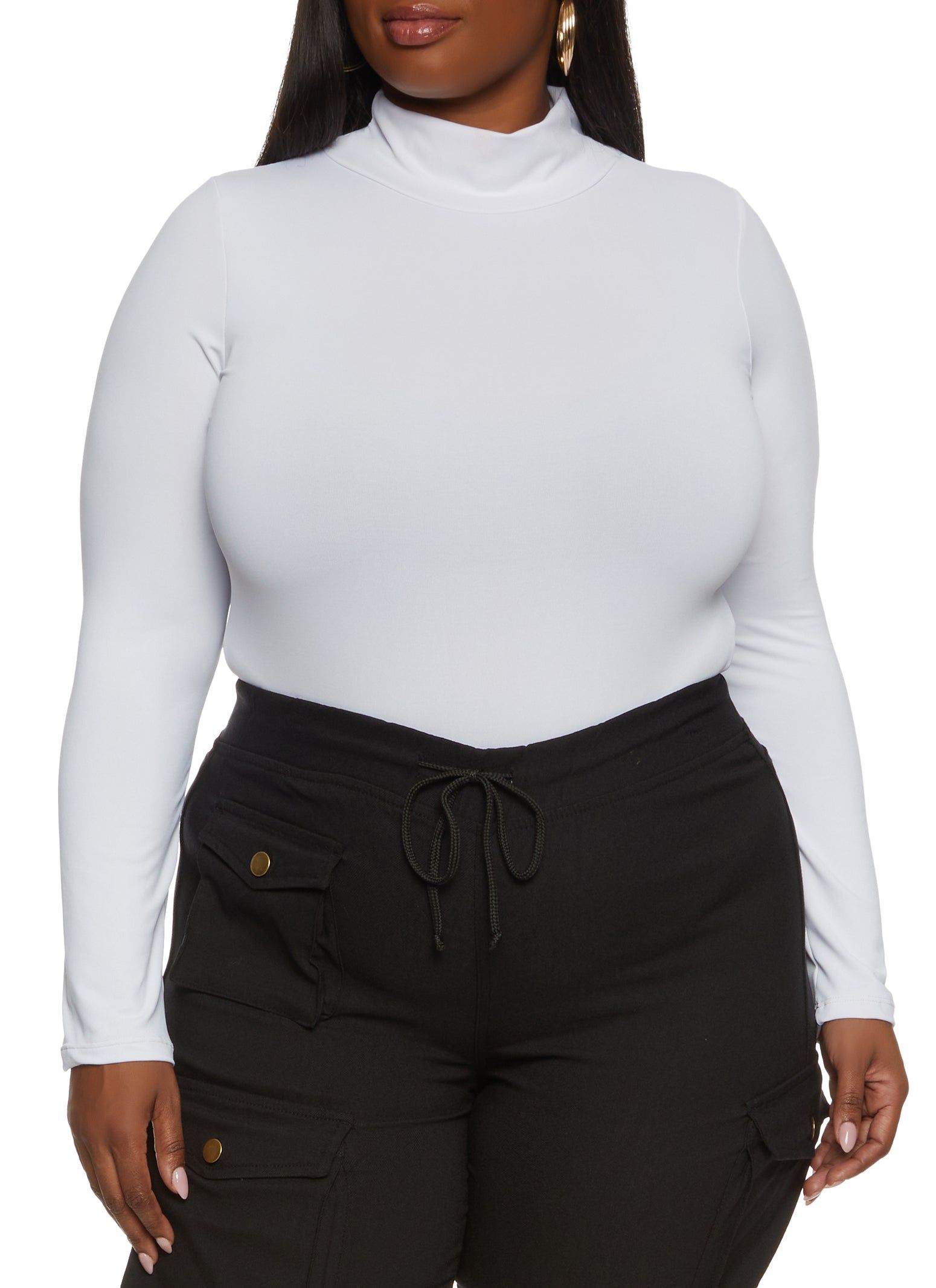 Plus Size Solid Mock Neck Long Sleeve Bodysuit sold by Rainbow product image thumbnail 2