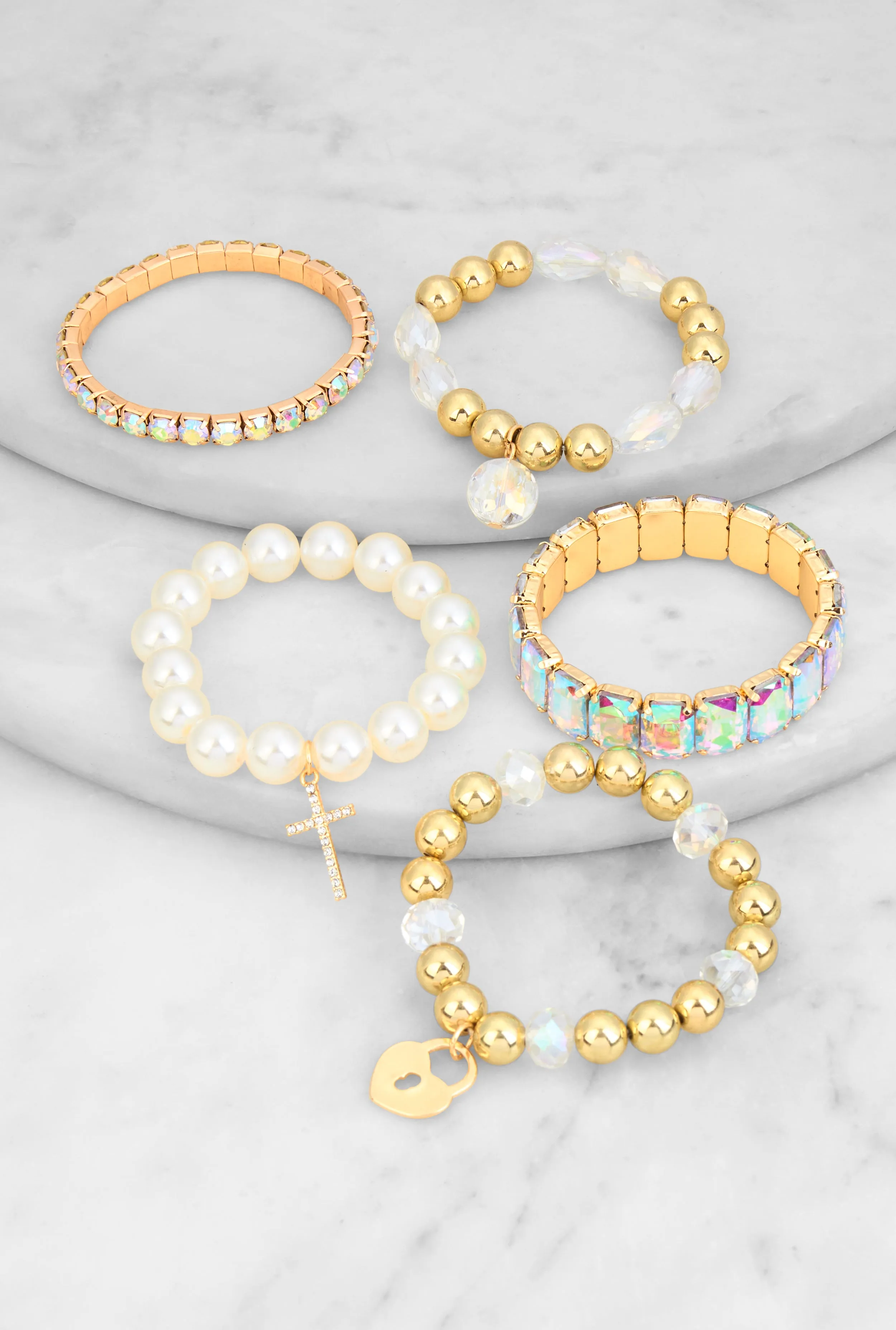 Multi Charm Iridescent Stretch Bracelets Set of 5 sold by Rainbow product image thumbnail 2