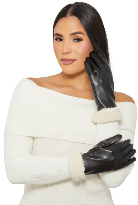 Sherpa Cuff Faux Leather Gloves sold by Rainbow