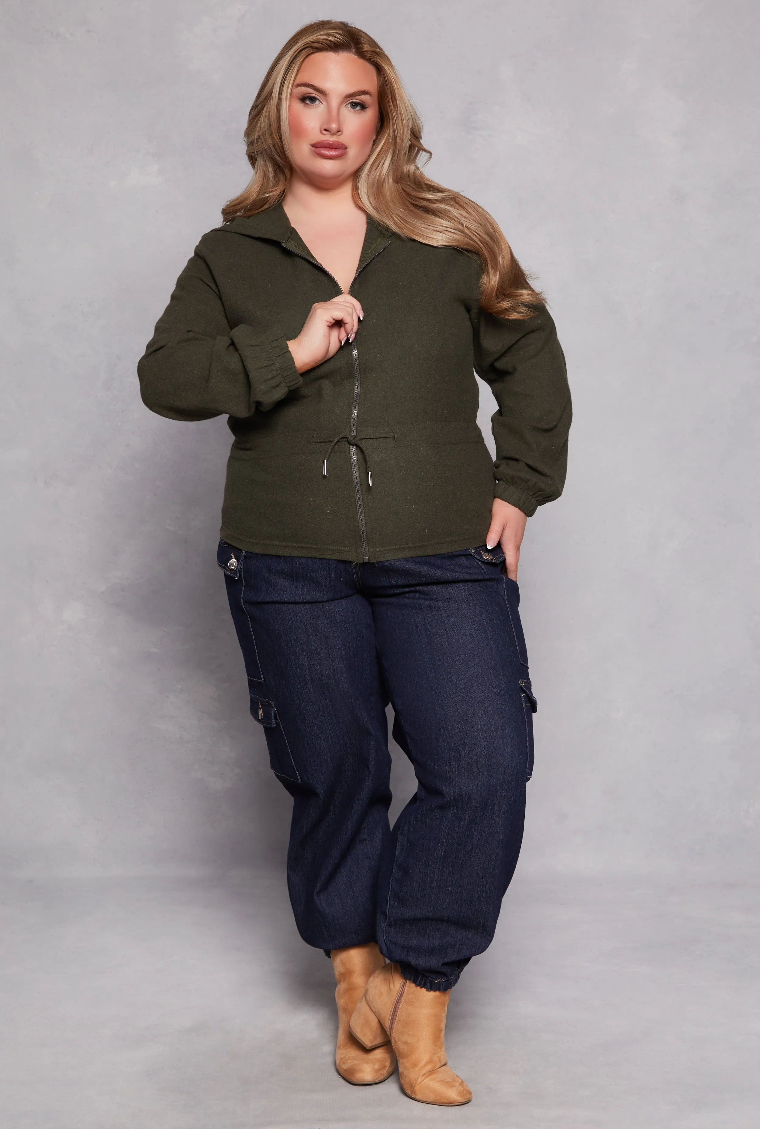 Plus Size Cinched Waist Zip Hooded Top sold by Rainbow product image thumbnail 2