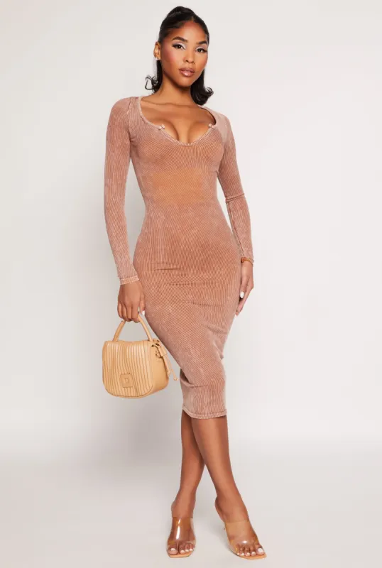 Daisy Rib Knit Notch Neck Bodycon Dress sold by Rainbow