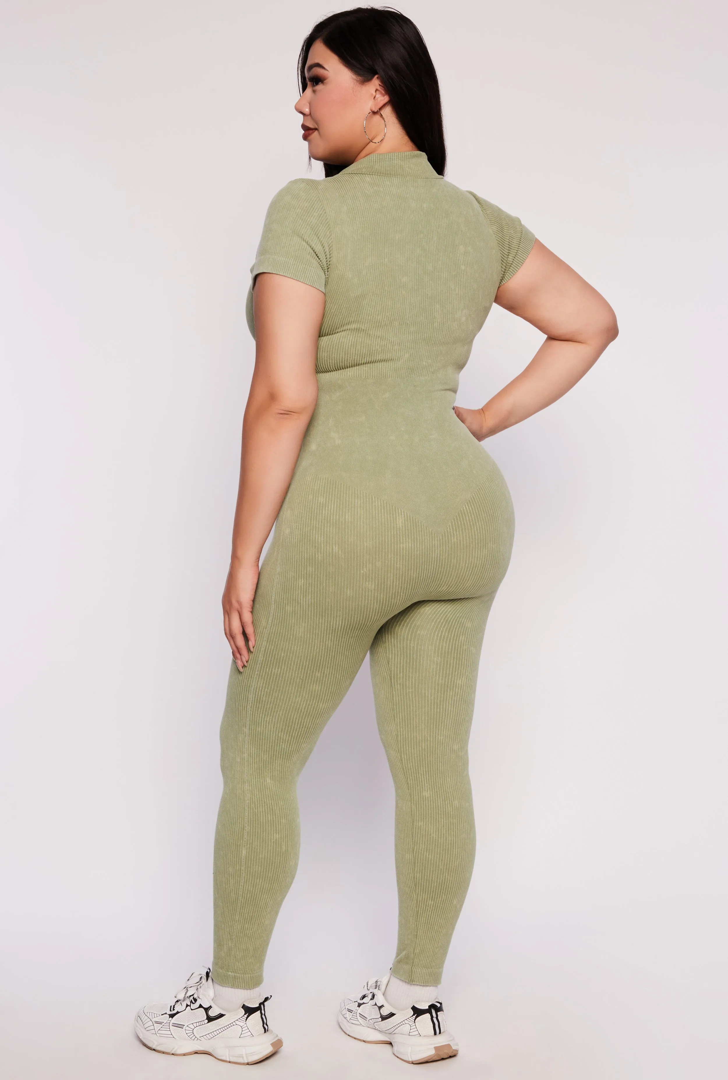 Plus Size Ribbed Knit Zip Neck Catsuit sold by Rainbow product image thumbnail 3