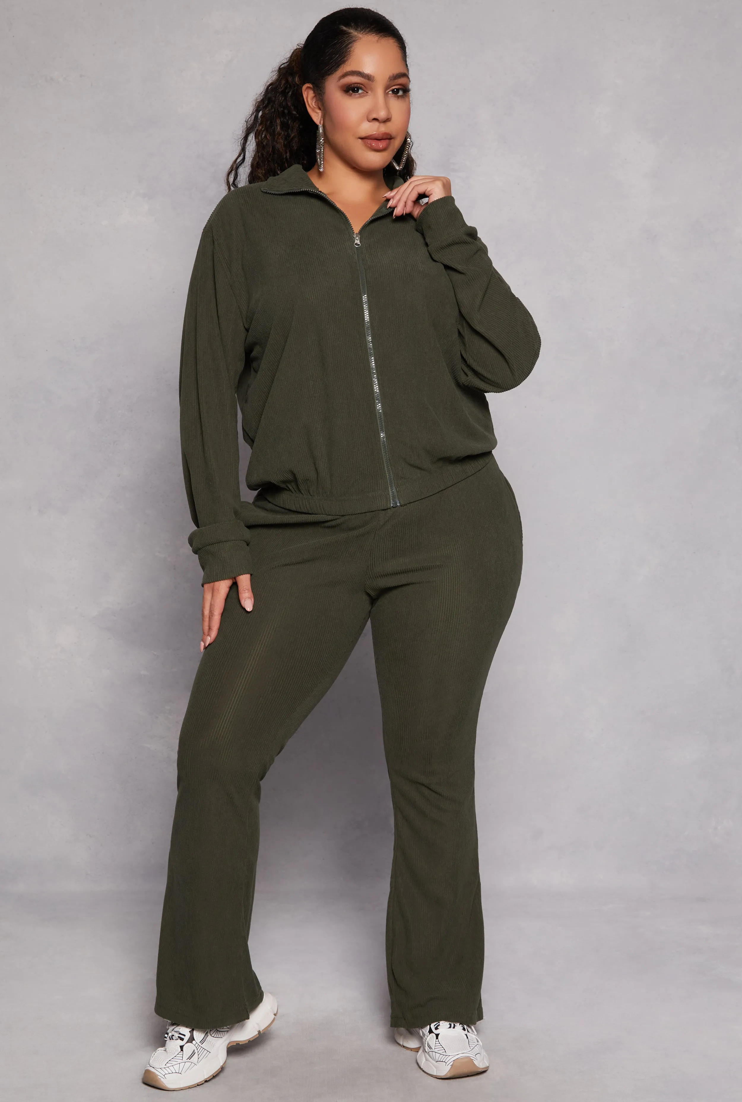 Plus Size Ribbed Knit Zip Front Sweatshirt sold by Rainbow product image thumbnail 2