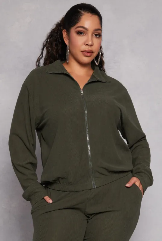 Plus Size Ribbed Knit Zip Front Sweatshirt sold by Rainbow