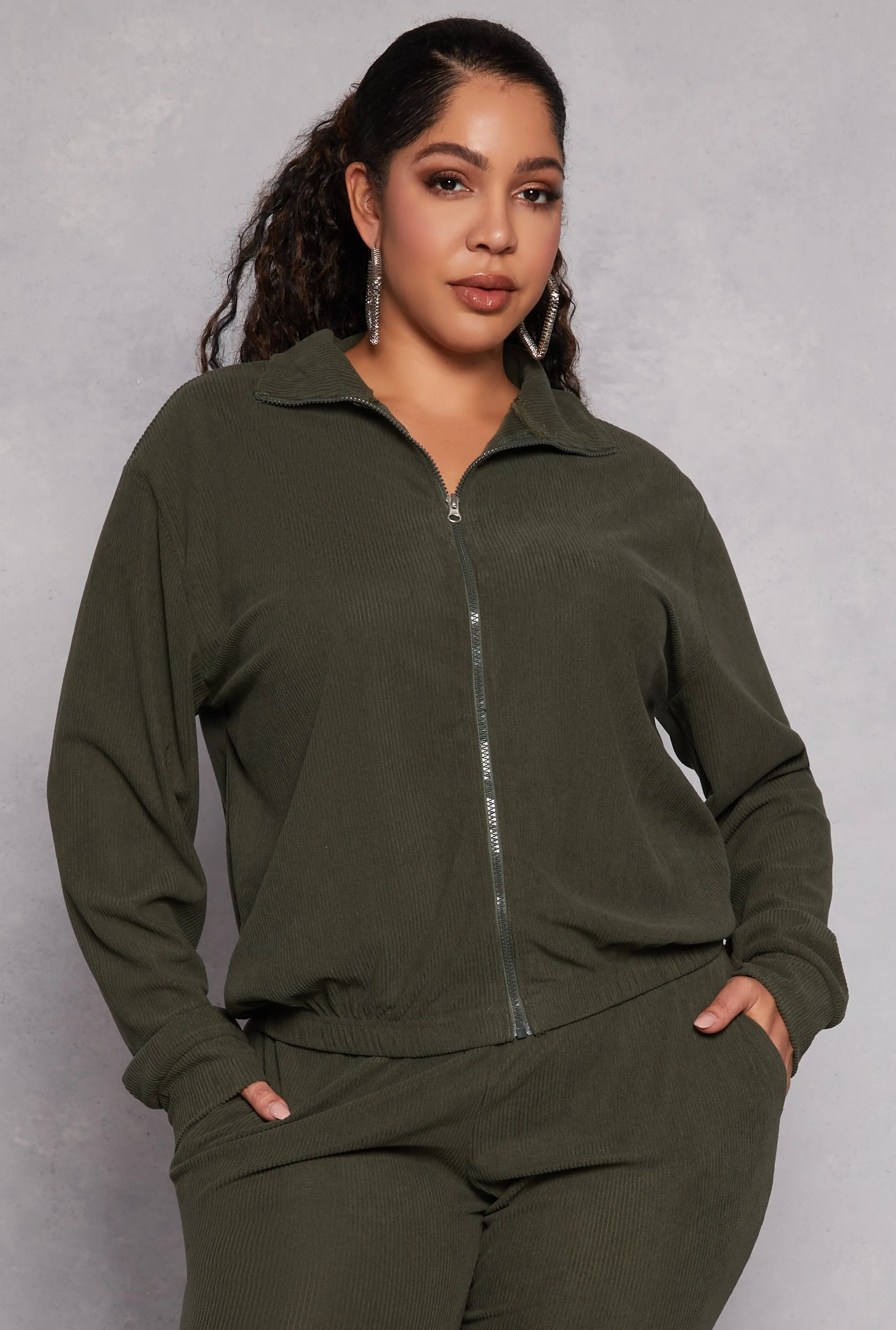 Plus Size Ribbed Knit Zip Front Sweatshirt sold by Rainbow