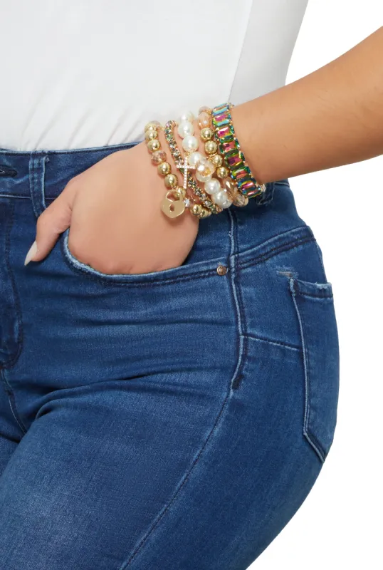 Multi Charm Iridescent Stretch Bracelets Set of 5 sold by Rainbow