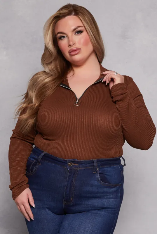Plus Size Mock Neck Quarter Zip Top sold by Rainbow
