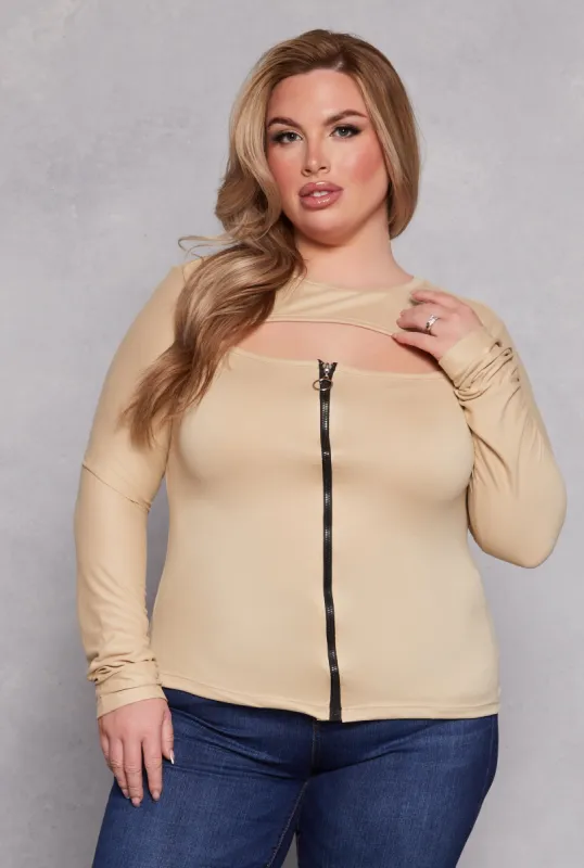 Plus Size Cut Out Zip Front Top sold by Rainbow