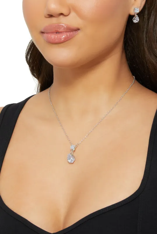 Cubic Zirconia Necklace and Drop Stud Earrings sold by Rainbow