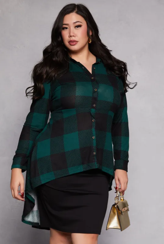 Plus Size Buffalo Plaid High Low Shirt sold by Rainbow