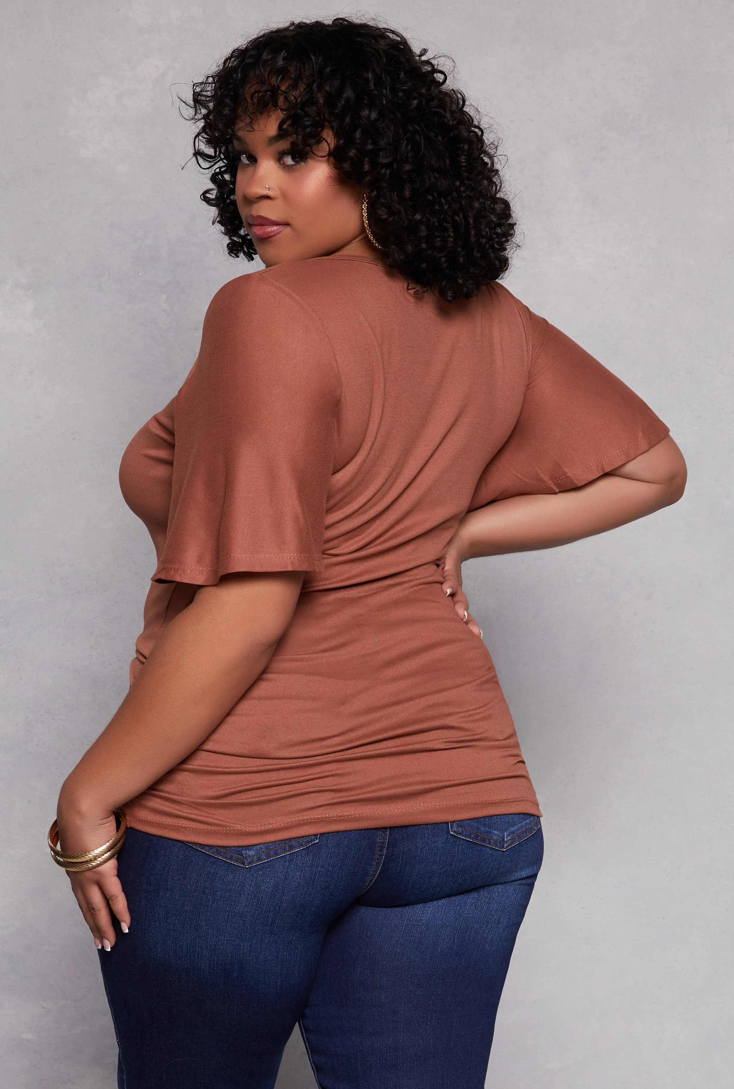 Plus Size Criss Cross V Neck Flutter Sleeve Top sold by Rainbow product image thumbnail 3