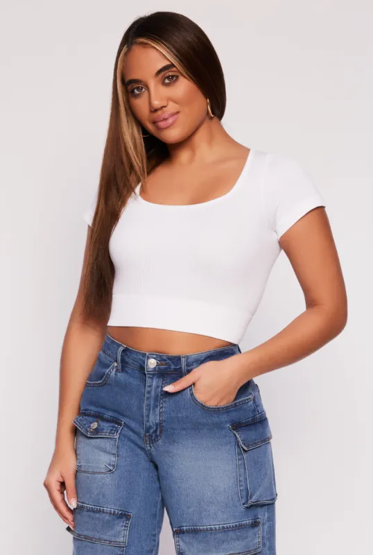 Seamless Ribbed Knit Short Sleeve Crop Top sold by Rainbow