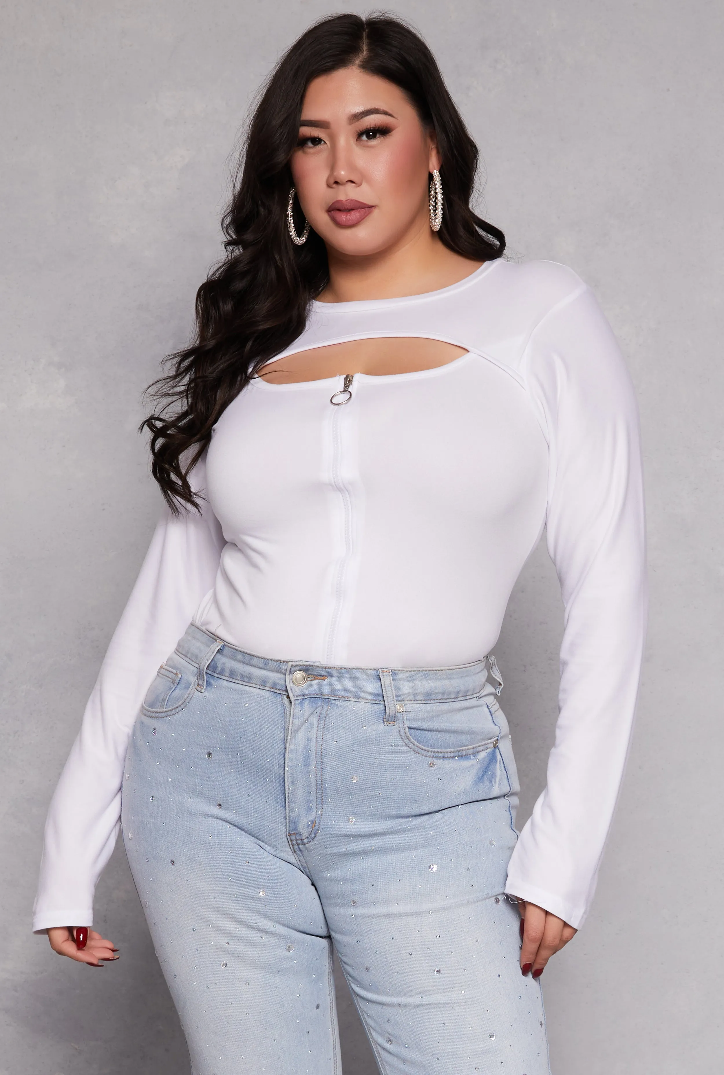 Plus Size Cut Out Zip Front Top sold by Rainbow