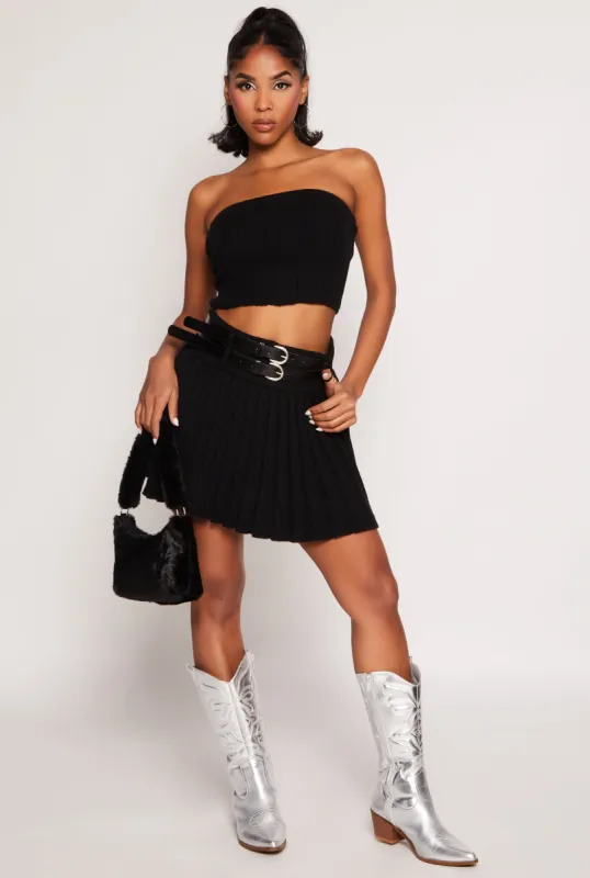 Haute Monde Double Belted Knit Pleated Skirt sold by Rainbow
