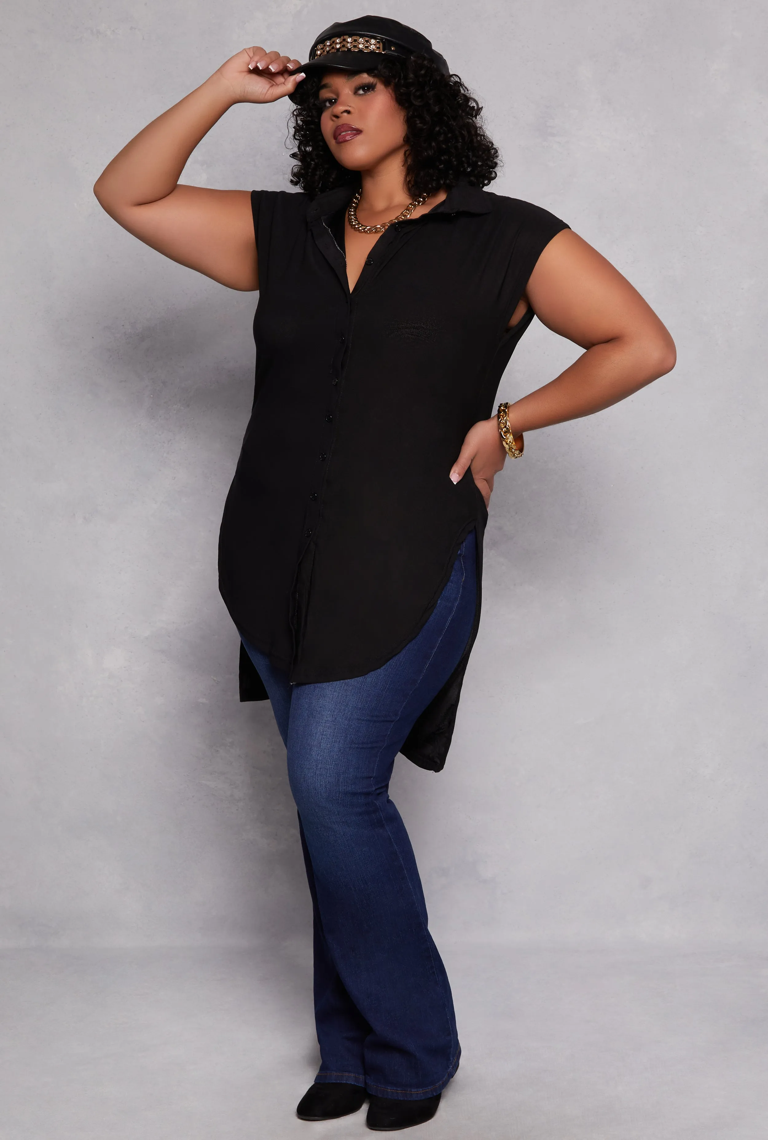 Plus Size Tie Front Button Front Shirt sold by Rainbow product image thumbnail 2