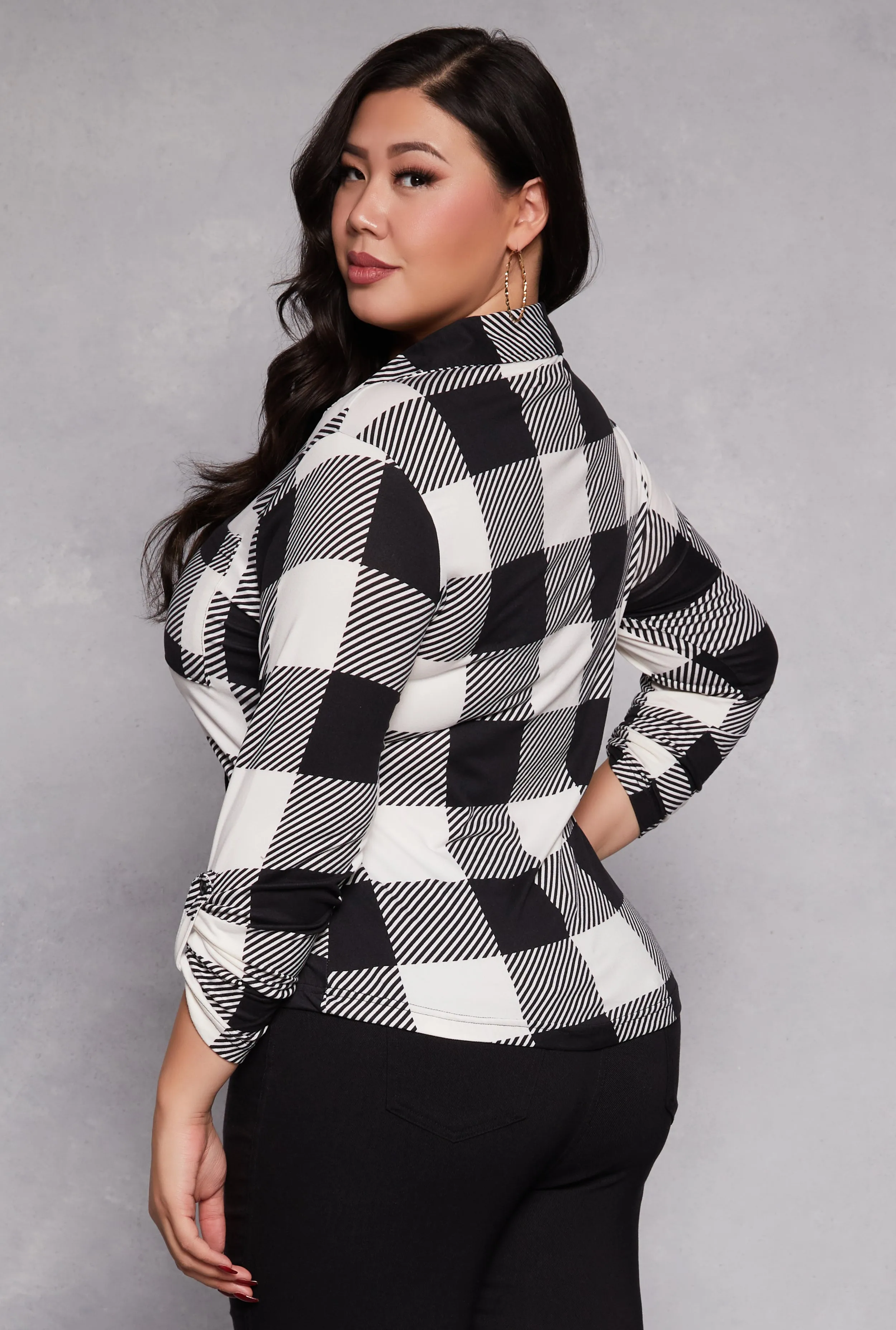 Plus Size Buffalo Plaid Tabbed Sleeve Shirt sold by Rainbow product image thumbnail 3