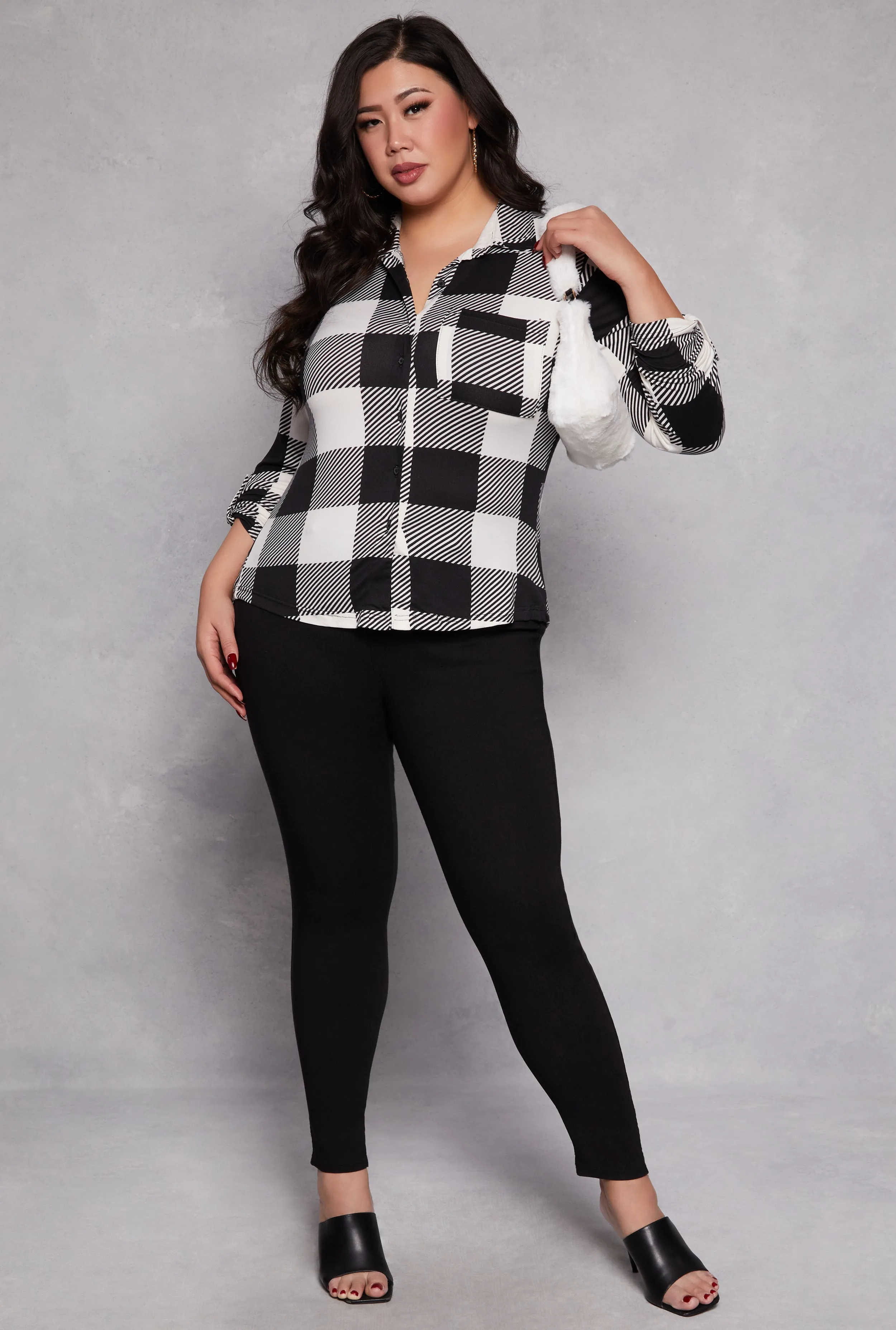 Plus Size Buffalo Plaid Tabbed Sleeve Shirt sold by Rainbow product image thumbnail 2