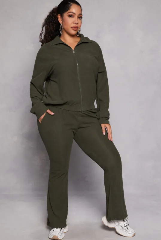 Plus Size Ribbed Knit Flare Pants sold by Rainbow